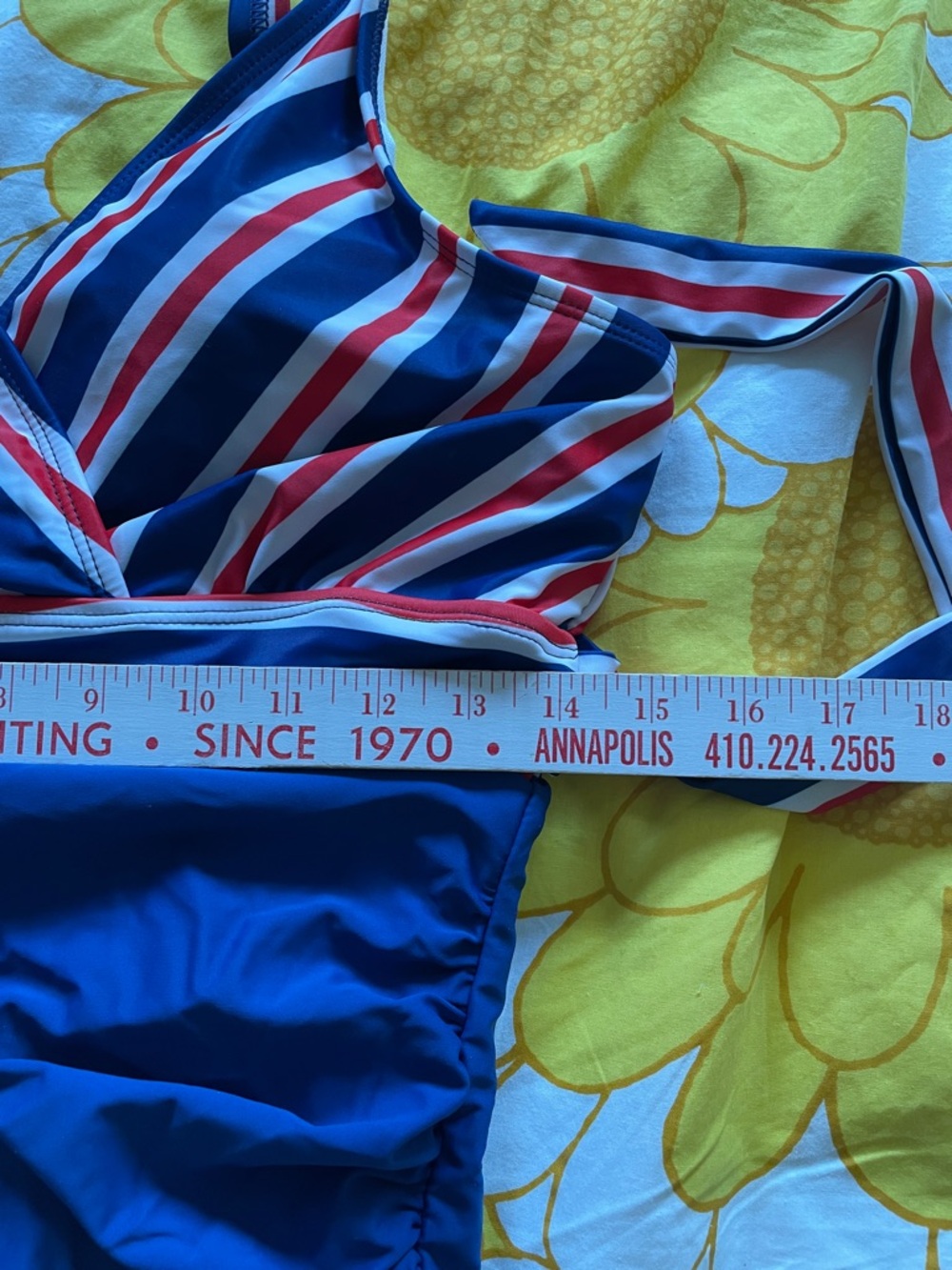 BNWT BloomChic Retro Inspired Red, White Blue Faux Wrap One Piece Bathing Suit - Picture 16 of 16